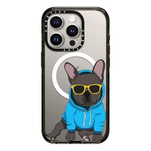 CASETiFY �C���p�N�g iPhone 15 Pro �P�[�X [MIL�K�i���� (4x MIL-STD-810G)/2.5m����̗����������N���A/MagSafe �ɑΉ�] - Hipster Frenchie - Black - �u���b�N