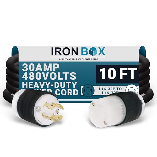 IronBox Electric NEMA L16-30 Plug & Connector Twist Lock Extension Power Cord - 30 Amp, 480V, 8/4 SOOW - Heavy Duty Electrical Adapter - UL Listed Power Generator Cable for Data Centers & More (10 ft)