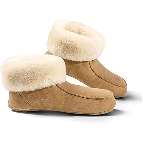 Fellhof handgemachter Hüttenpatschen aus Lammfell Hausschuh Damen Herren Unisex gefüttert Winter-Sommer Hausschuhe Naturprodukt atmungsaktiv Cover