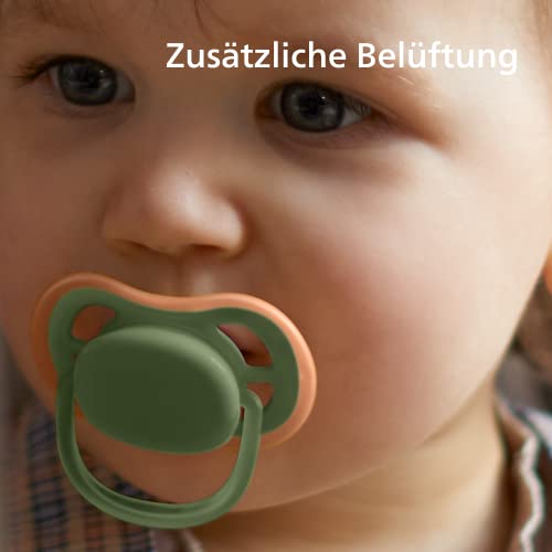 Philips AVENT Ultra Air Schnuller, BPA-freier Schnuller für Babys von 6 bis 18 Monaten, Khaki/Orange und Grau/Gelb, 2er-Pack (Modell SCF085/20)