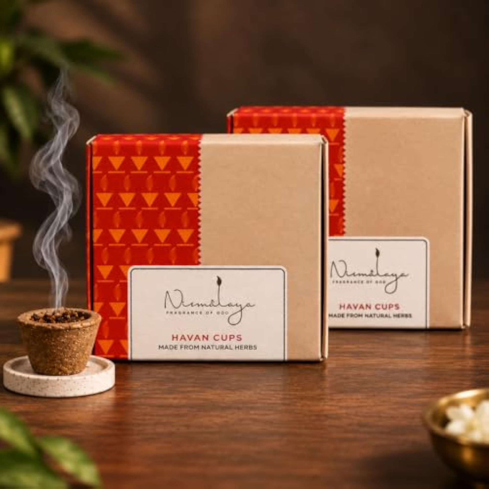 Premium Organic Dhoop Havan Cups, Pack of 2 with Diya Stand