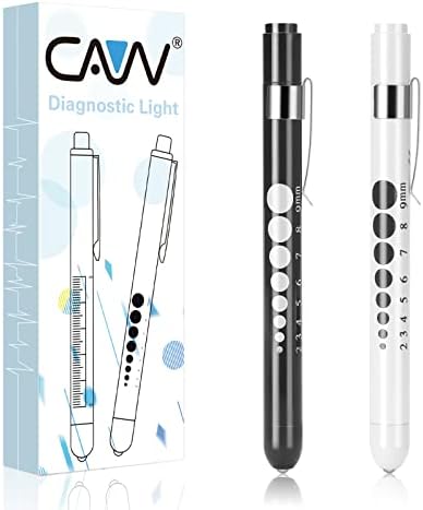 CAVN Pen Light with Pupil Gauge LED Penlight for Nurses Doctors, 2 Pcs Reusable Medical Penlight for Nursing Students (Black/White)