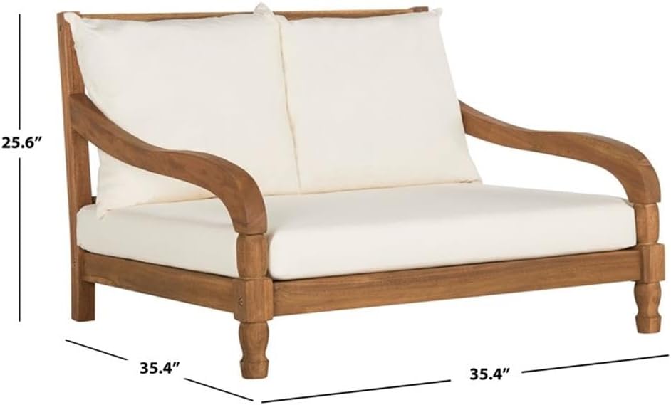 Pemberly Row Contemporary Solid Wood Patio Lounger, Acacia Wood, Natural Finish, Reclining Back, Minimalist Design, 35.4 x 35.4 x 25.6 in., Ergonomic Outdoor Chair for Deck, Patio, or Poolside