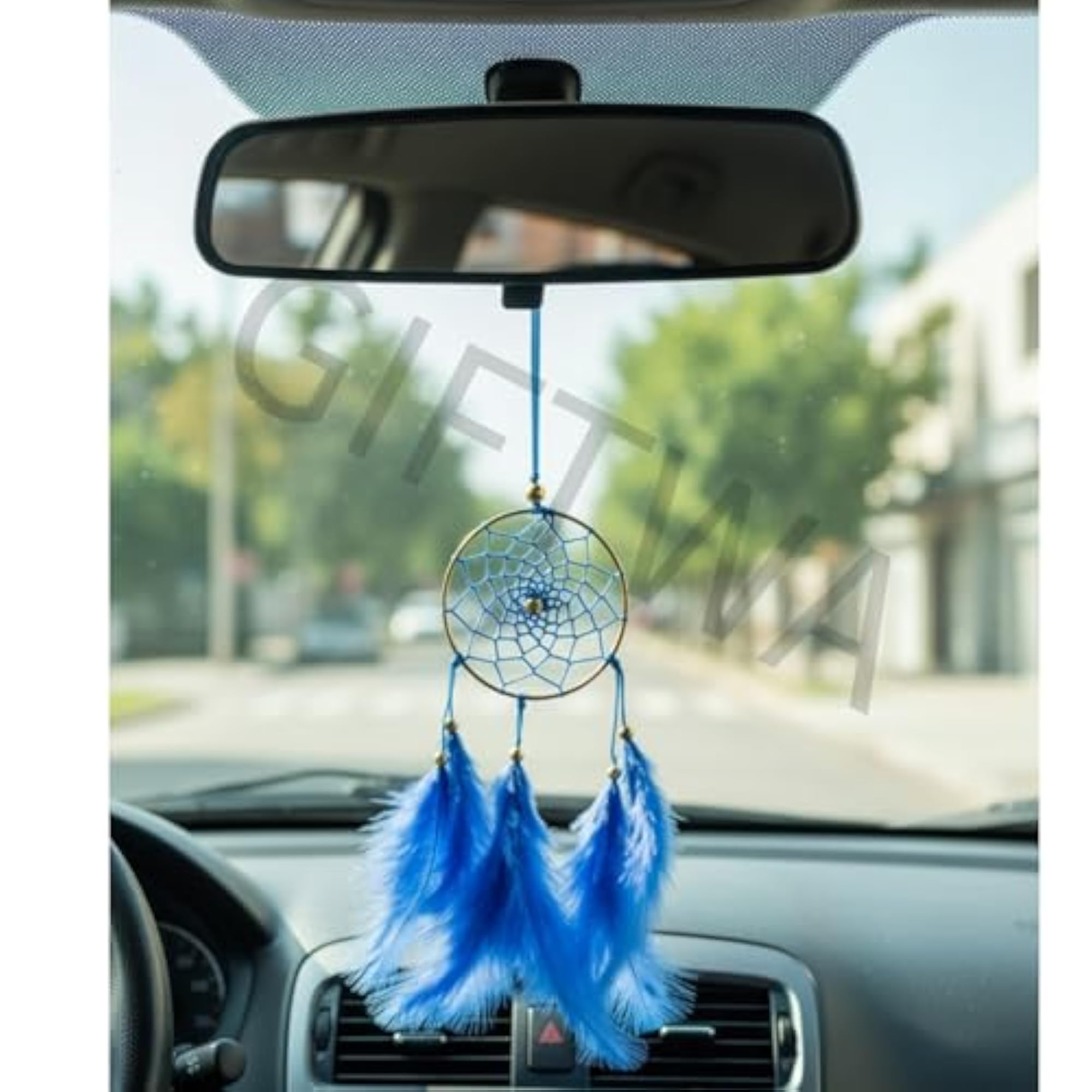 Dream Catcher with Natural Blue Feathers, Protective Wall Hanging