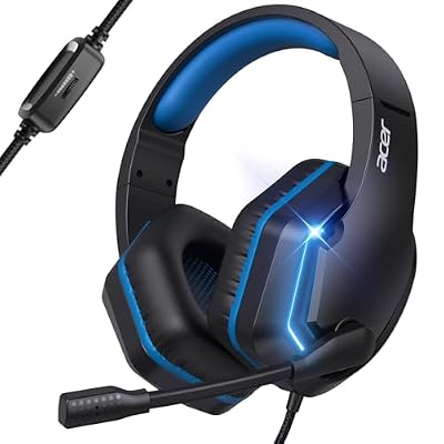 Acer Wired Gaming Headset for PS5, PS4, PC, Xbox Series X|S, Switch, Gaming Headphones with Noise Cancelling Microphone, LED Lights &50mm Speaker, 3.5mm Jack for Gaming, Black