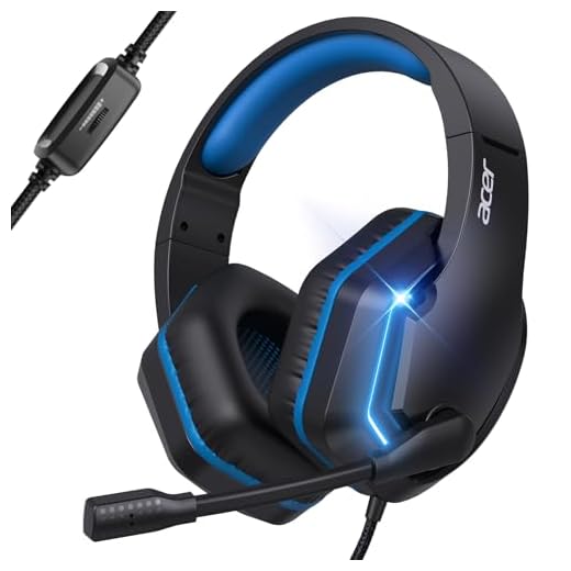 Acer Wired Gaming Headset for PS5, PS4, PC, Xbox Series X|S, Switch, Gaming Headphones with Noise Cancelling Microphone, LED Lights &50mm Speaker, 3.5mm Jack for Gaming, Black