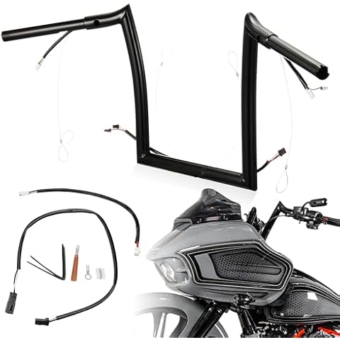 Prewired 12" Rise Ape Hangers 2016-2023 Road Glide Handlebars Pre-wired CAN-Bus Wire and Guiding Line for Harley 2016-2023 Road Glide/Road Glide Special/Road Glide Ultra 1.25" Meathook Bar, Black Cover
