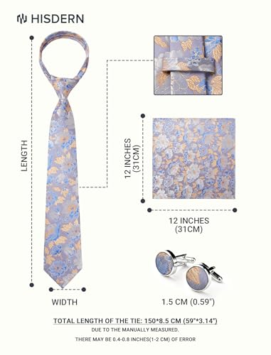 Image of HISDERN Ties for Men Paisley Tie and Pocket Square Cufflinks Set Formal Classic Floral Necktie Handkerchief Wedding Party