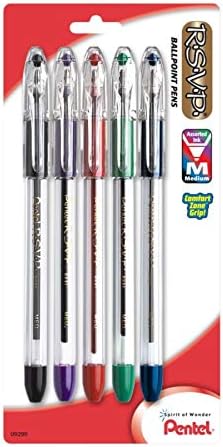 Pentel® R.S.V.P.® Ballpoint Pens, Fine Point, 0.7 mm, Clear Barrel, Assorted Ink Colors, Pack Of 5