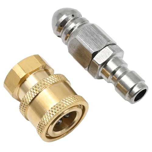 Hoypeyfiy 2 Pcs 1/4 Inch Pressure Washer Drain Jetter Hose Nozzle, 5000 PSI Sewer Jet Nozzle, 1/4'' Quick Connect To Female NPT, Brass Fittings Quick Connector