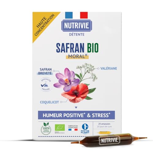 NUTRIVIE - Ampoules Safran Bio & 100% Naturelle - Stress, Fatigue & Baisse de Moral - Safr'Inside™, Valériane & Coquelicot - Pour le Surmenage, la Relaxation et une Humeur Positive