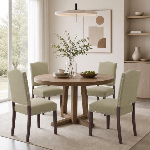 Image of Upholstered Dining Chairs Set of 4 with Thickened Seat Cushion