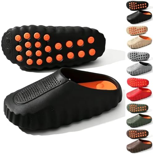 Fashion Acupressure Mule Clogs for Men Comfortable Soft Massage Pillow Sandals Women Indoor Lightweight Outdoor Cloud Slides(Black/42-43)