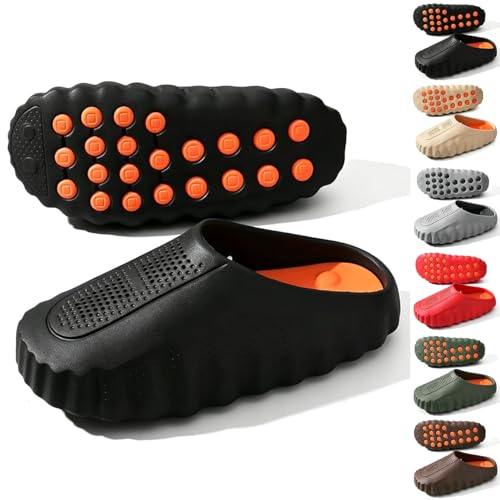 Fashion Acupressure Mind Mule Clogs for Men Comfortable Soft Massage 001 Pillow Sandals Women Lightweight Indoor Outdoor Cloud Slides(Black/46-47)