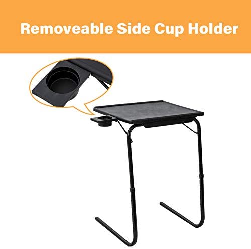 Folding Tray Table with Cup Holder Adjustable Height Snack Table Portable Side Table for Sofa Bed Desk TV Dinner Laptop Table Black