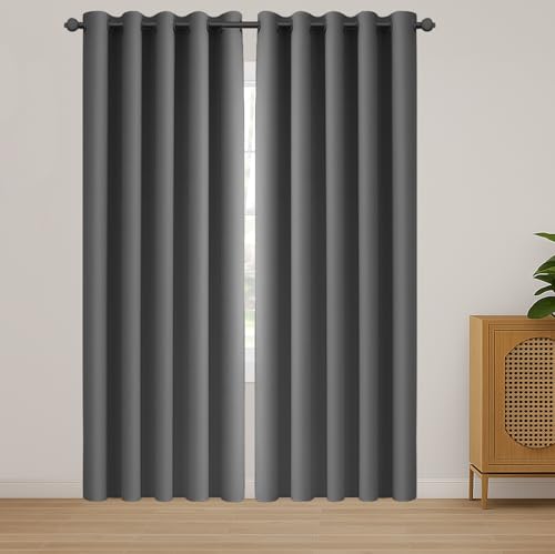 Image of Imperial Rooms Eyelet Blackout Curtains for Living Room 66x90 Inch Grey Bedroom Curtains Super Soft Thermal insulated Curtain 2 Panels with Tiebacks