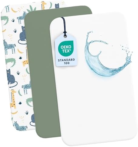 Dreamzie - 2 Baby Spannbettlaken 55x90 + 1 Wasserdichter Matratzenschoner | 3er Set für Babybett · 100% Baumwolle · Hypoallergen · OEKO-TEX zertifiziert · Kinderwagen & Babybett ·