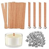 25 Set 13cm DIY Handmade Natural Smokeless Wood Candle Wicks with Iron Stand Sustainer for Bedroom and Living Room Candle Making Craft
