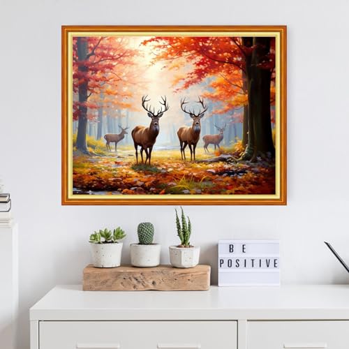 Image of Dooxvey Adults Cross Stitch Kit - Late Autumn Elk 16x20 inch Pattern
