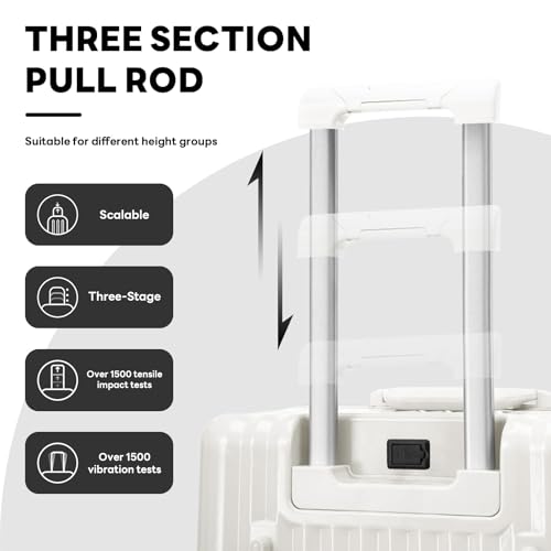 2-Pice Luggage Set 20/24, Aluminum Frame Luggage Set with Cup Holder & Charge,TSA Lock,Hardshell, Zipperless Design, Carry-On and Checked Luggage, Unisex (Model B – White, 20inch)3