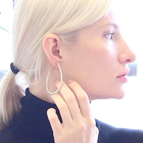 Humble Chic Rhinestone Hoop Earrings For Women - Womens Simulated Diamond Teardrop Hoops Jewelry - Medium Bling Ear Jackets - Long Sparkly Thin Cz Drop Earrings, Gold Tone - 2" #TOP1