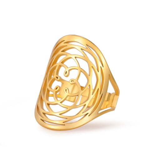 TEAMER Adjustable Filigree Flower Ring Stainless Steel Elegant Flower Open Ring Wedding Band Ring for Women