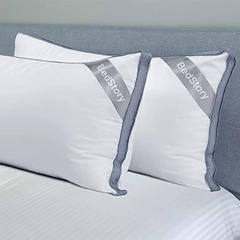 BedStory Pillows 2 Pack, Hypoallergenic Down Alternative Hotel Pillows, Bed Pillows with Breathable Side Grid Design for Side/Back/Stomach Sleepers, 42 x 70 cm Cover
