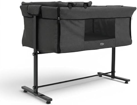 3 in 1 Baby Bassinet Bedside Sleeper, Bedside Crib for Baby, Adjustable Baby Bassinet with Wheels, Storage Basket, Mattress, Easy Assemble & Folding Portable Baby Cradle_happy_kiddo (black)