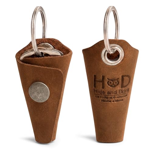 Image of Hide & Drink Full Grain Leather Wrap Keychain, Organizer Snap Closure, Key Ring Cover, Silencer Sleeve Key Holder for Men