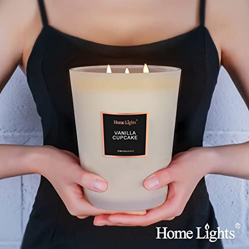 Homelights Highly Scented Soy Candles Big 33.3 Oz For Home. 3 Cotton Wicks, Smokeless Long Lasting 70 Hrs In Vanilla Cupcake. 5X6, Great Gift For Women & Men #TOP1