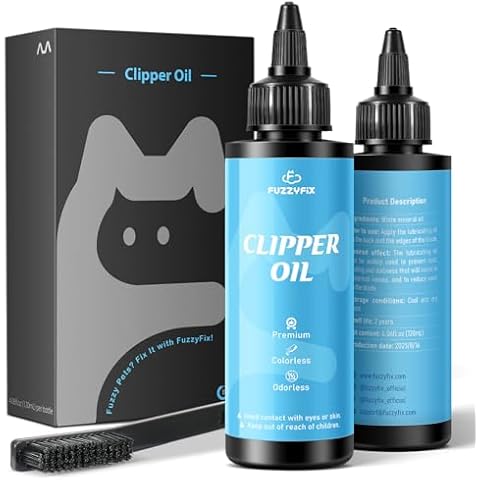 FuzzyFix Professional Dog Clipper Oil for Grooming Blades, 2 Pack (2 x 120ml) Pet Lubricating Oil with Cleaning Brush Rust Protection Cover