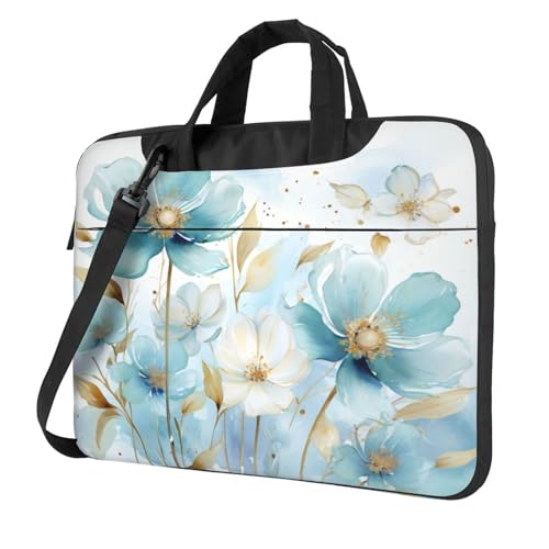 Entemne Maletín para portátil de 13 pulgadas, color azul, con flores de amapola, para mujeres y hombres, ligera, resistente al agua, bolsa de hombro, multicolor, 14 inch