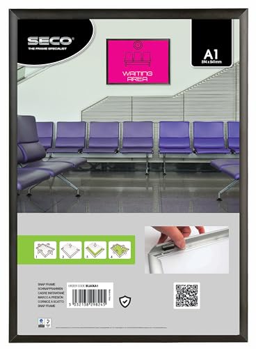 Stewart Superior A1 Aluminium 4 Sided 25mm Front Loading Picture/Poster Snap Frame - Black, BLACKA1