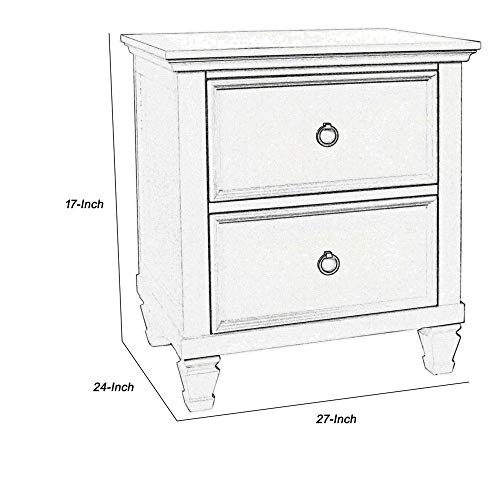Benjara 2 Drawer Wooden Nightstand With Tapered Legs And Metal Rings, White #TOP29