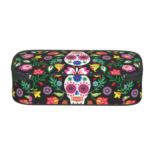 Image of Cool Mexican Skull Floral Pencil Case Organizer Big Capacity Pencil Pouch Stationery With Zipper School Supplies Pencil Bag For Girls Boys Office