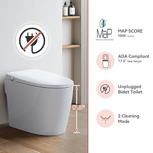HOROW Non-electric Smart Bidet toilet with Dual Bidet Nozzles Cleanse, Smart Toilet Built-in Pump for Power Flush,Map Flush 1000 Grams, ADA Chair Height Toilets with Footkick Flush HOROW Non electric Smart Bidet toilet with Dual Bidet Nozzles Cleanse Smart Toilet Built in Pump for Power FlushMap Flush 1000 Grams ADA Chair Height Toilets with Footkick Flush