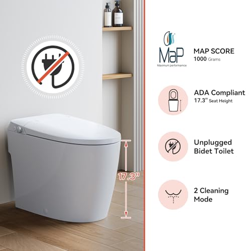 HOROW-Non-electric-Smart-Bidet-toilet-with-Dual-Bidet-Nozzles-Cleanse-Smart-Toilet-Built-in-Pump-for-Power-FlushMap-Flush-1000-Grams-ADA-Chair-Height-Toilets-with-Footkick-Flush HOROW Non electric Smart Bidet toilet with Dual Bidet Nozzles Cleanse Smart Toilet Built in Pump for Power FlushMap Flush 1000 Grams ADA Chair Height Toilets with Footkick Flush