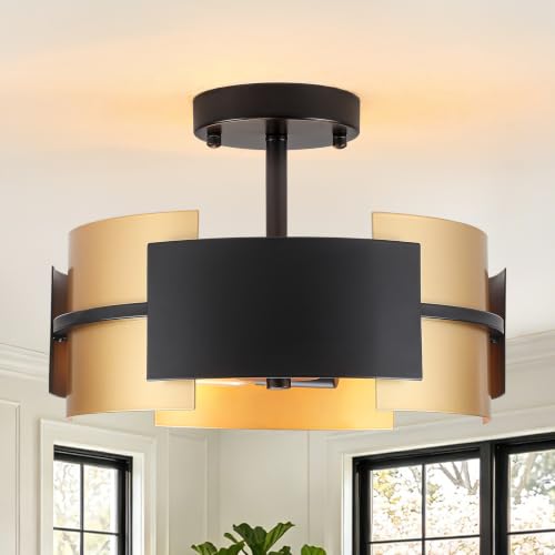 Image of 3-Light Semi Flush Ceiling Light for Living Room, Modern Light Fitting E27