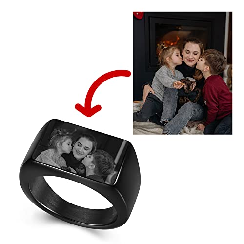 Personalized Master Signet Ring Custom Photo Rings Personalized For Men Women Stainless Steel Plain Black Signet Ring Jewelry Size 10 For Birthday Valentine's Day #TOP1