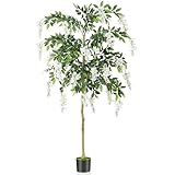 SHINOSKE Artificial Tree,6FT Tall Fake Wisteria Tree with Flowers and Wood Trunk,Blooming Fake Floor Plant in Pot for Indoor Outdoor Living Room Office Wedding Christmas Decor