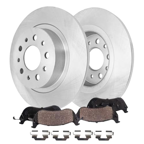 Image of Detroit Axle - Rear Brake Kit for 2014-2020 Fiat 500L, Disc Brake Rotors | 2015 2016 2017 2018 2019 Ceramic Brake Pads with Hardware Replacement 10.39 inch inch Rotors