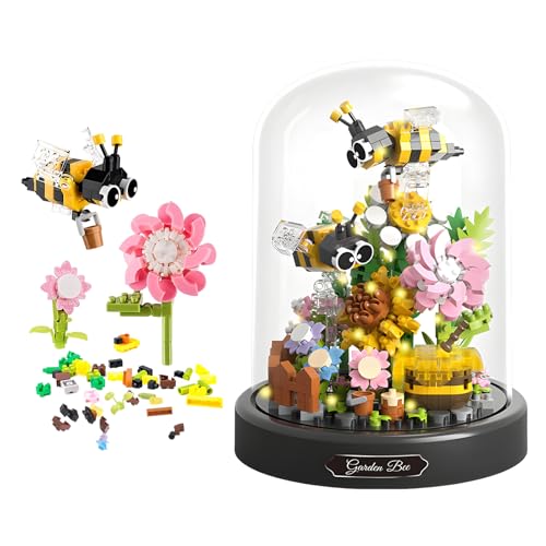 RYAN Klemmbausteine Set 588 Stück Pflanzen Bausteine mit Schutzhülle LED Licht Klemmbaustein für Erwachsene DIY Blumen Insekten klemmbausteine Bausteine