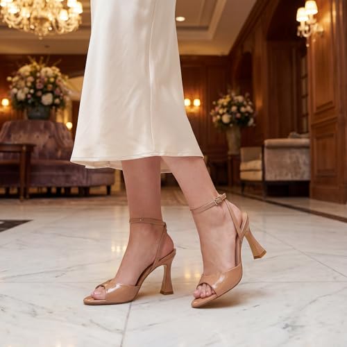 Image of Susanny High Heels for Women Pointed Open Toe Strappy Chunky Block Heels Ankle Strap Stiletto Kitten Heeled Sandals Wedding Bridal Party Prom Sexy Dress Shoes