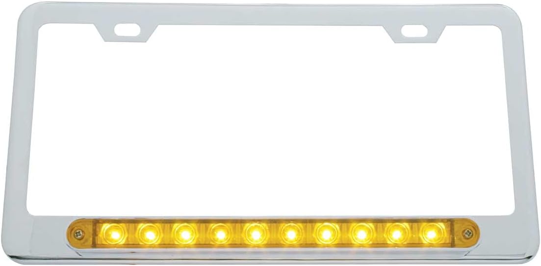 United Pacific 39757 Chrome License Plate Frame with 10 LED 9” Light Bar -Amber LED/Clear Lens, Fits Standard 6” x 12” U.S. and Canadian License Plates - One Unit