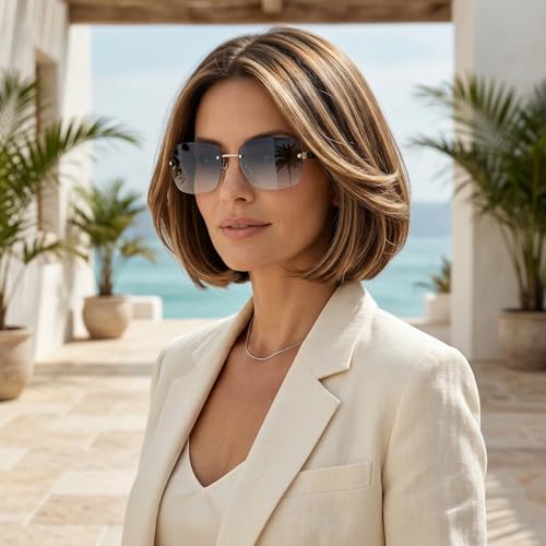 Image of Minimalist Semi-rimless Rectangular Sunglasses for Men Women - Exquisite Packaging