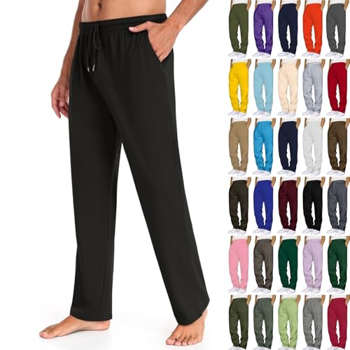 Men's Baggy Sweatpants Open Bottom Straight Leg Track Pants Sport Workout Joggers with Pockets Soft Lounge Trousers