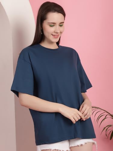 Image of Preneum Women's Cotton Cool Graphic Printed Baggy Fit Drop-Shoulder Sleeves Cotton Oversized T-Shirt