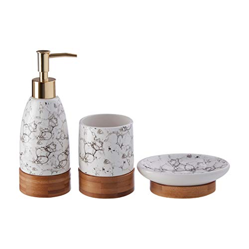 Juego de baño de bambú blanco para eliminar el desorden del lavabo 2
