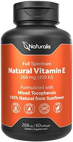 Naturalis Sunflower Vitamin E 268mg (400 IU) with Mixed Tocopherols | Essential Skin Vitamin & Immune Support | Non-GMO, Soy & Gluten Free | 120 Softgels