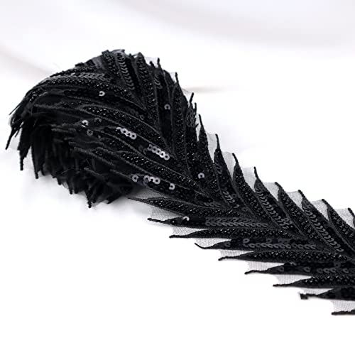 Beaded Lace Trim 5 Yards Black Lace Ribbon Applique Sequin Lace Mesh Trim Arrow Craft Lace For Sewing, Clothing Decorating #TOP23